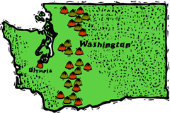 Washington woodcut map showing location of Olympia